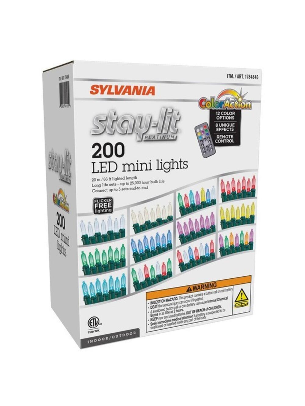 Sylvania Stay-Lit 200 LED Color Changing String Lights 66ft w/ remote for indoor